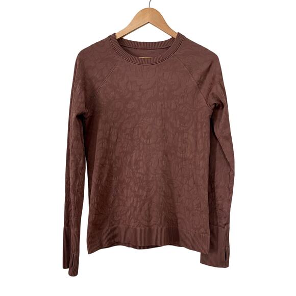 Lululemon Rest Less Women's Size M Spanish Oak Embossed Floral Activewear Top - Picture 1 of 5